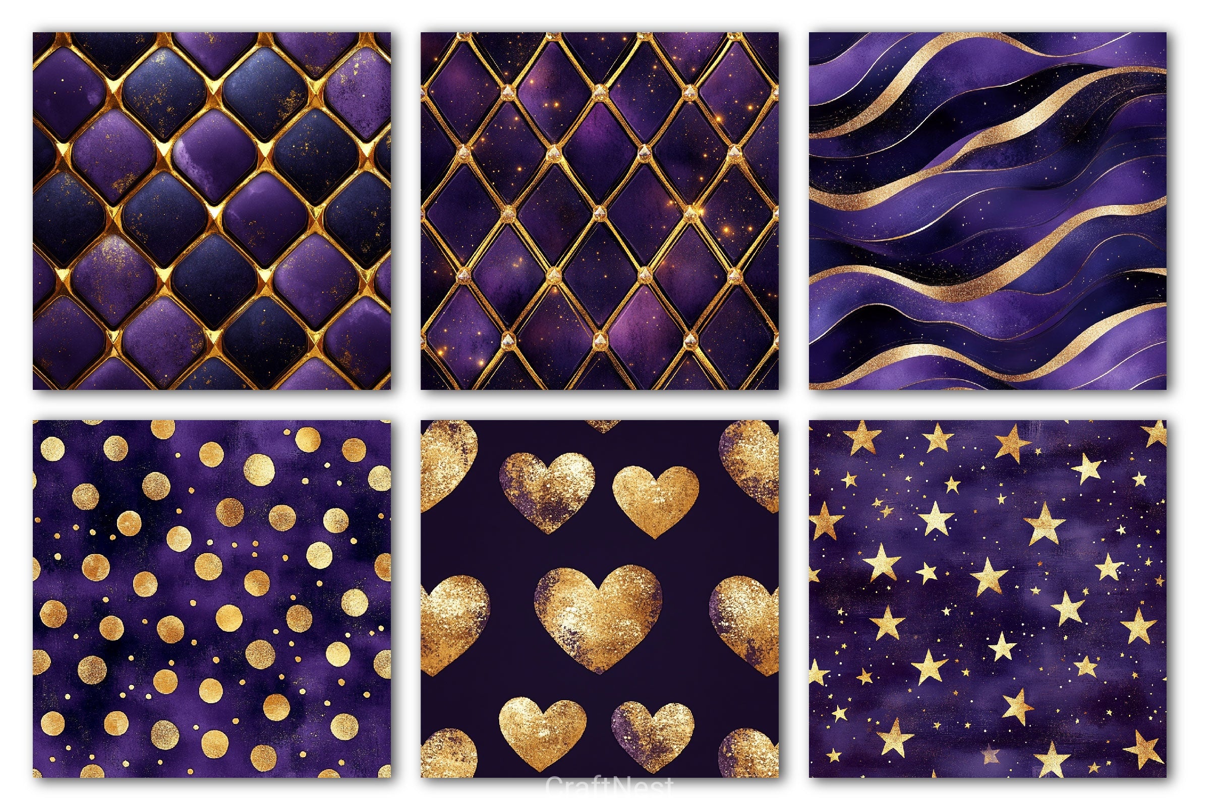 Purple And Gold Glitter Digital Paper - CraftNest - Digital Crafting and Art