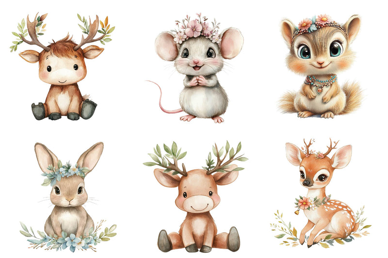 Boho Woodland Animal Baby Animals Clipart Bundle - CraftNest - Digital Crafting and Art