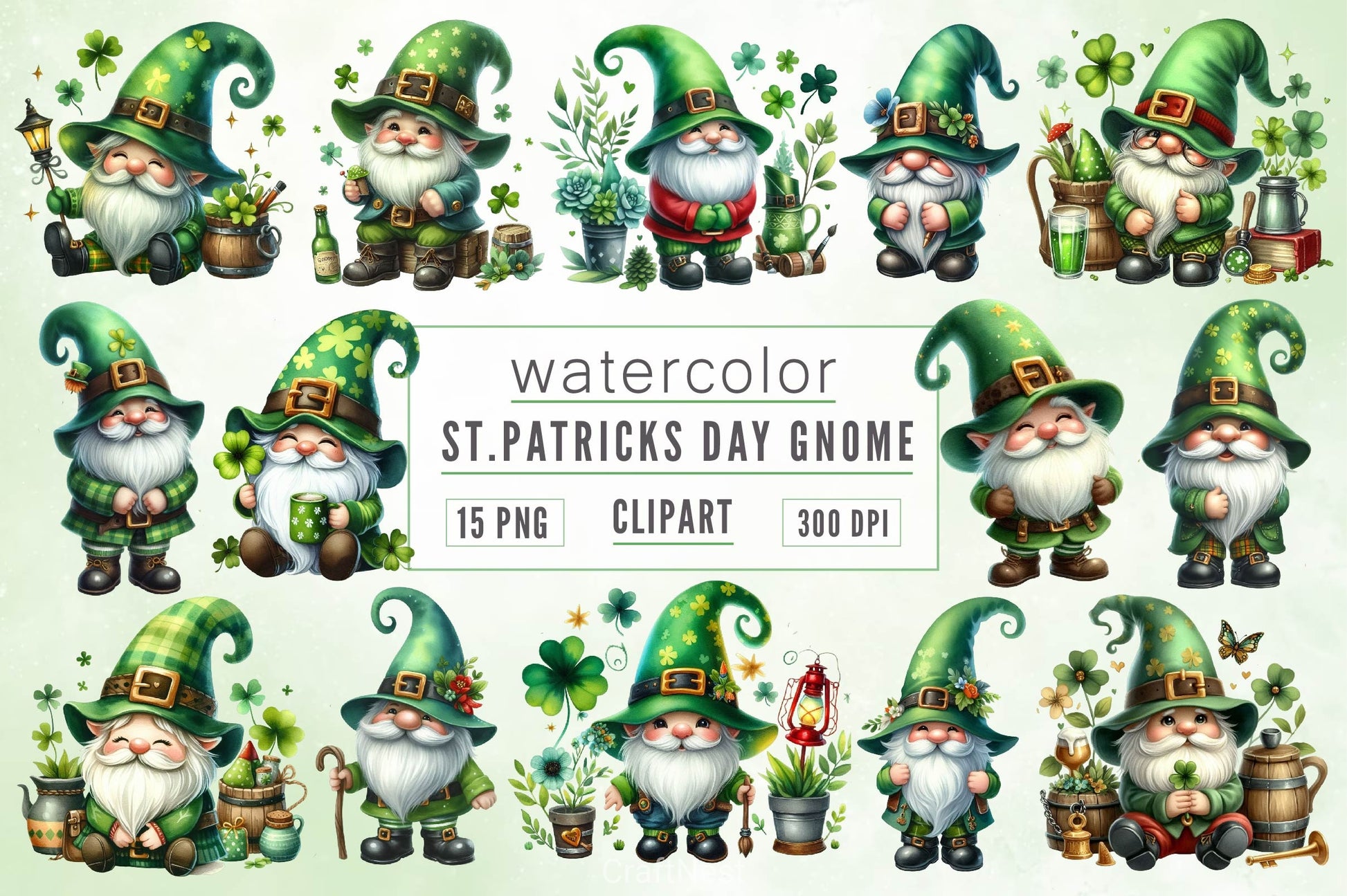 St Patrick's Day Gnome Clipart Bundle 5 - CraftNest - Digital Crafting and Art