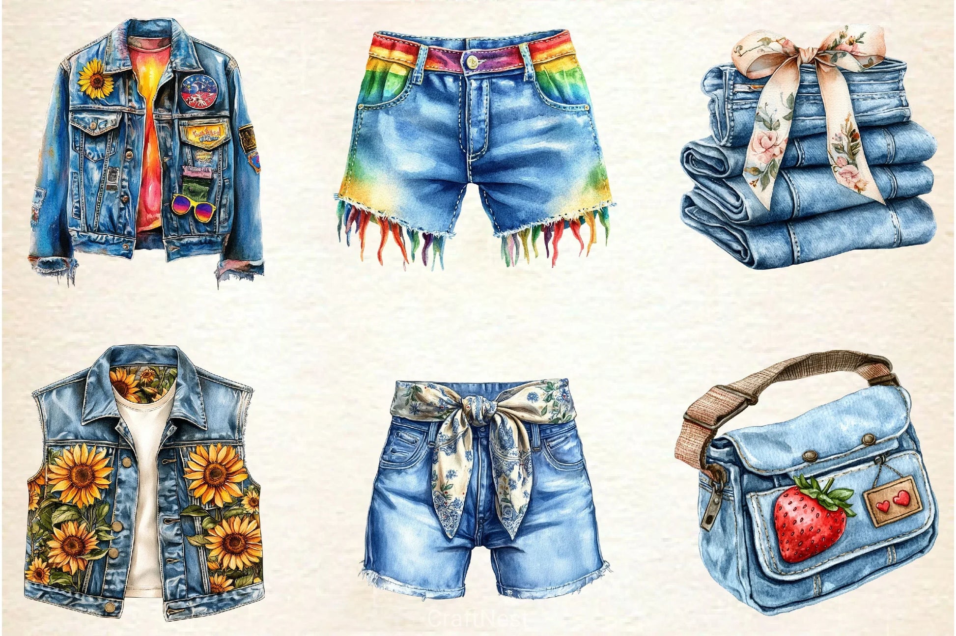 1990 Denim Summer Clipart Bundle 2 - CraftNest - Digital Crafting and Art