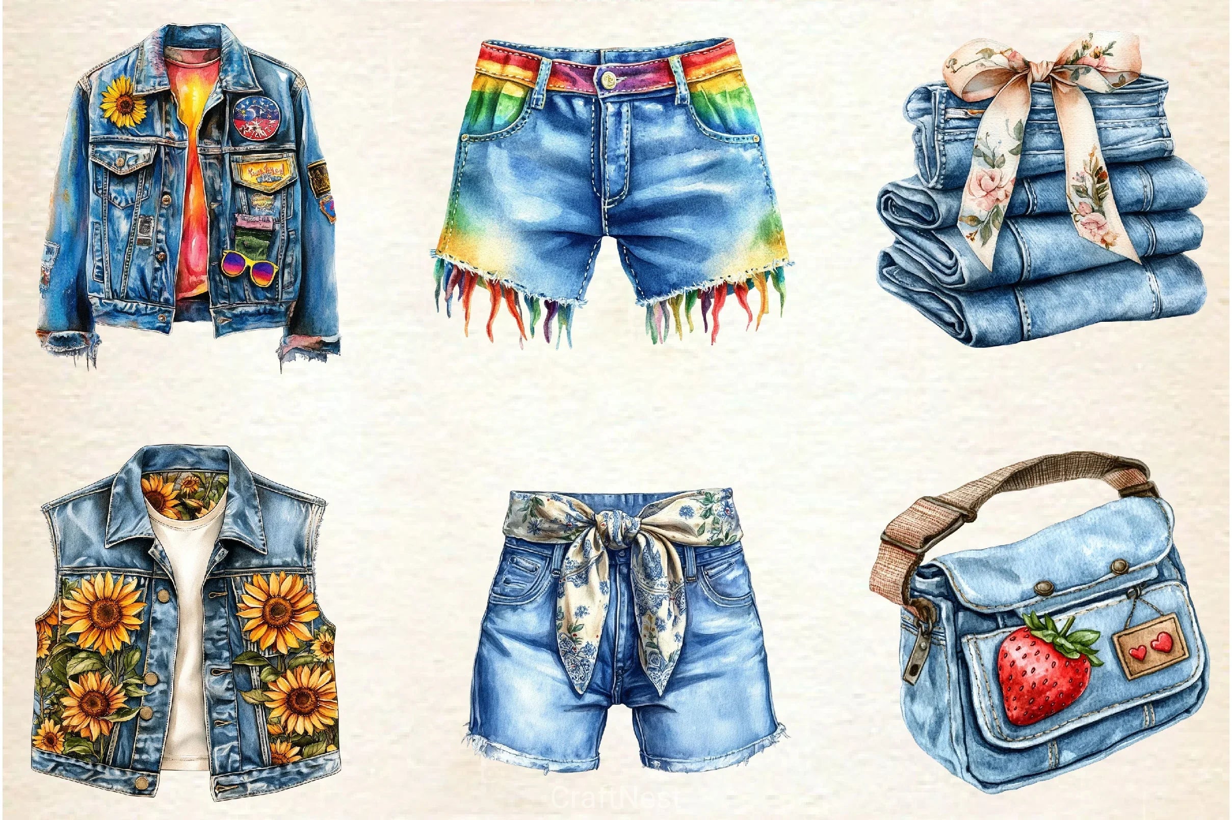 1990 Denim Summer Clipart Bundle 2 - CraftNest - Digital Crafting and Art