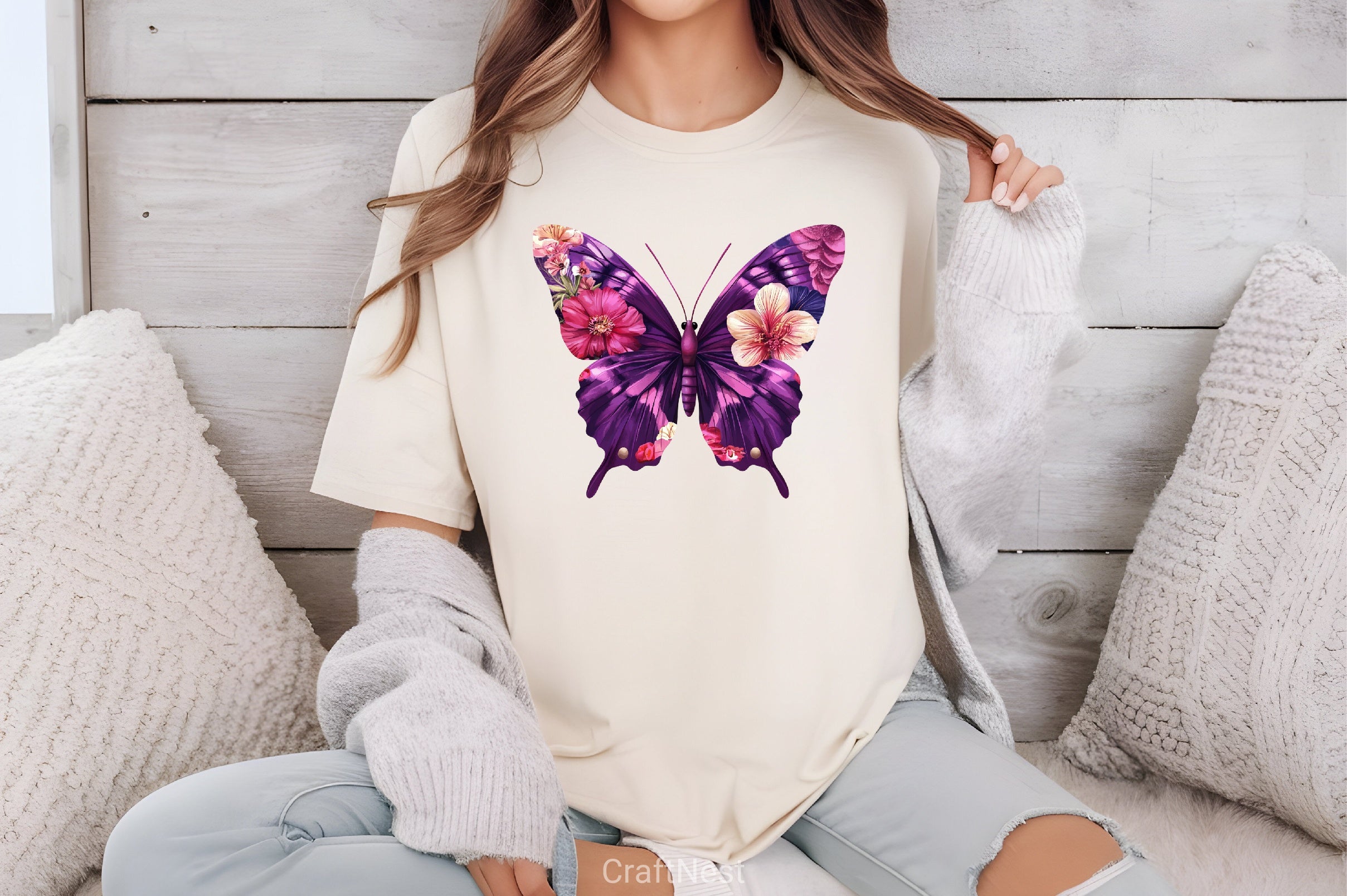 Purple Flower Butterfly Clipart Bundle - CraftNest - Digital Crafting and Art