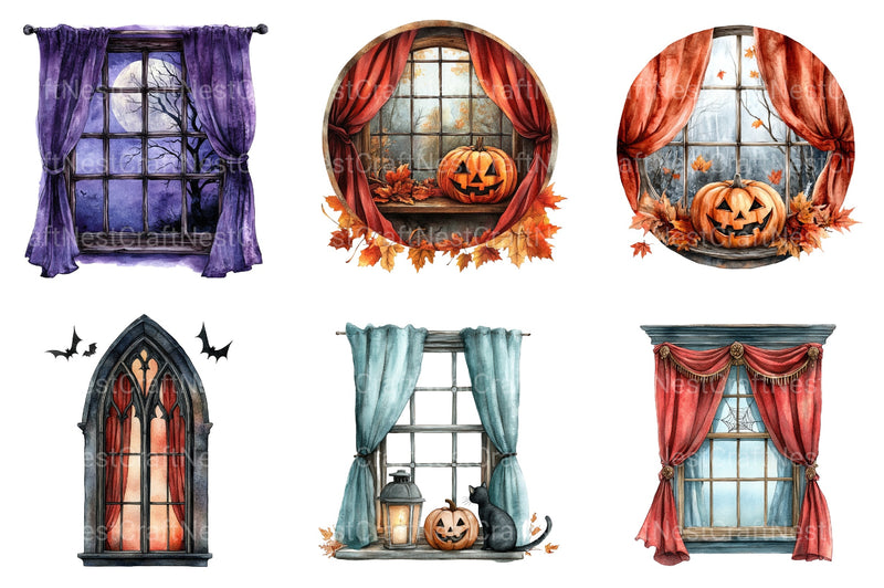 Cute Haunted Window Views Clipart Bundle - CraftNest - Digital Crafting and Art