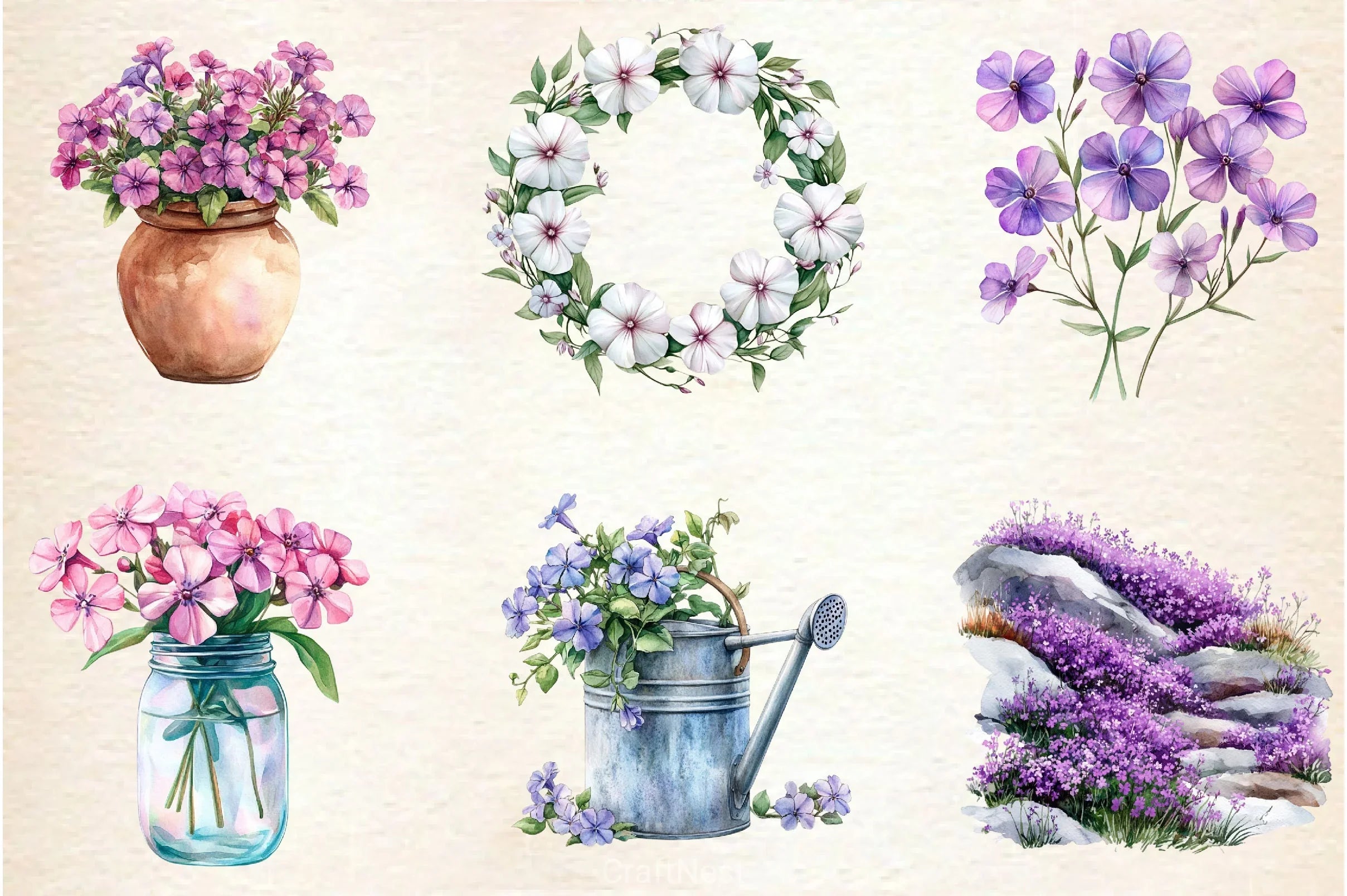 Spring Creeping Phlox Flower Clipart Bundle - CraftNest - Digital Crafting and Art