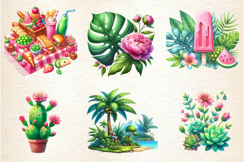 Green & Pink Summer Clipart Bundle 4 - CraftNest - Digital Crafting and Art