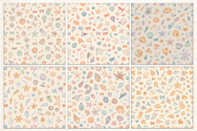 Seashell Seamless Pattern Digital Paper - CraftNest - Digital Crafting and Art