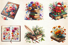 Old Books With Flowers Clipart Bundle 2 - CraftNest - Digital Crafting and Art