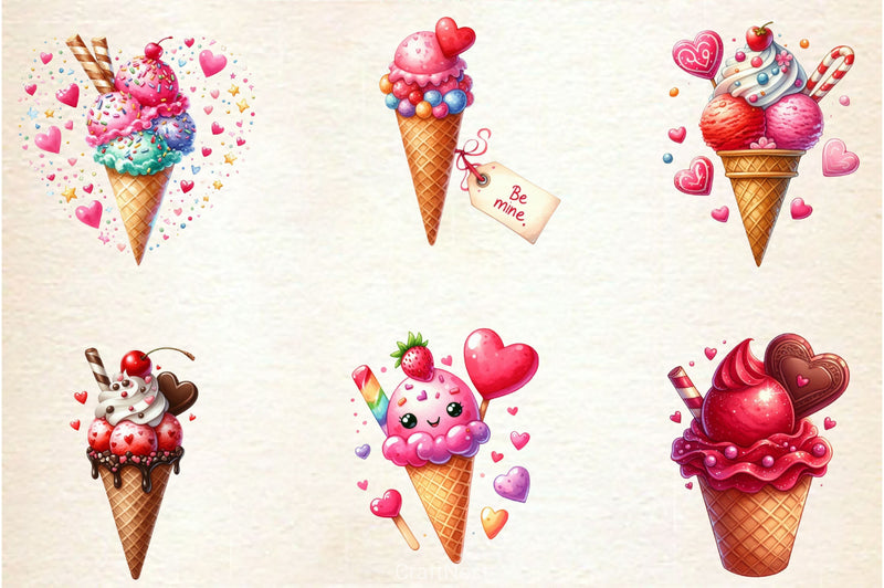 Valentine Love Ice Cream Cone Clipart Bundle 2 - CraftNest - Digital Crafting and Art