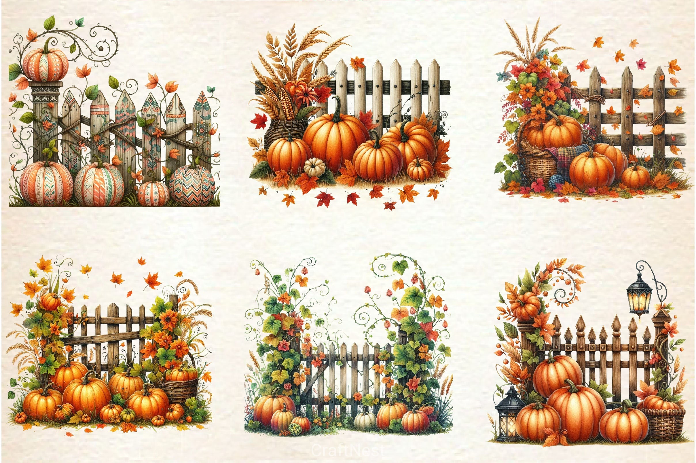 Fall Pumpkin Fence Clipart Bundle 1 - CraftNest - Digital Crafting and Art