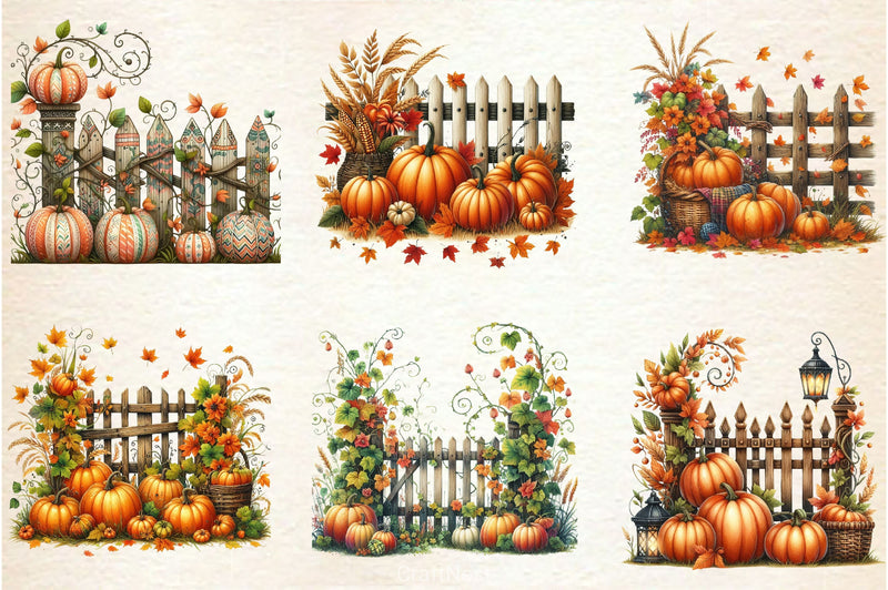 Fall Pumpkin Fence Clipart Bundle 1 - CraftNest - Digital Crafting and Art
