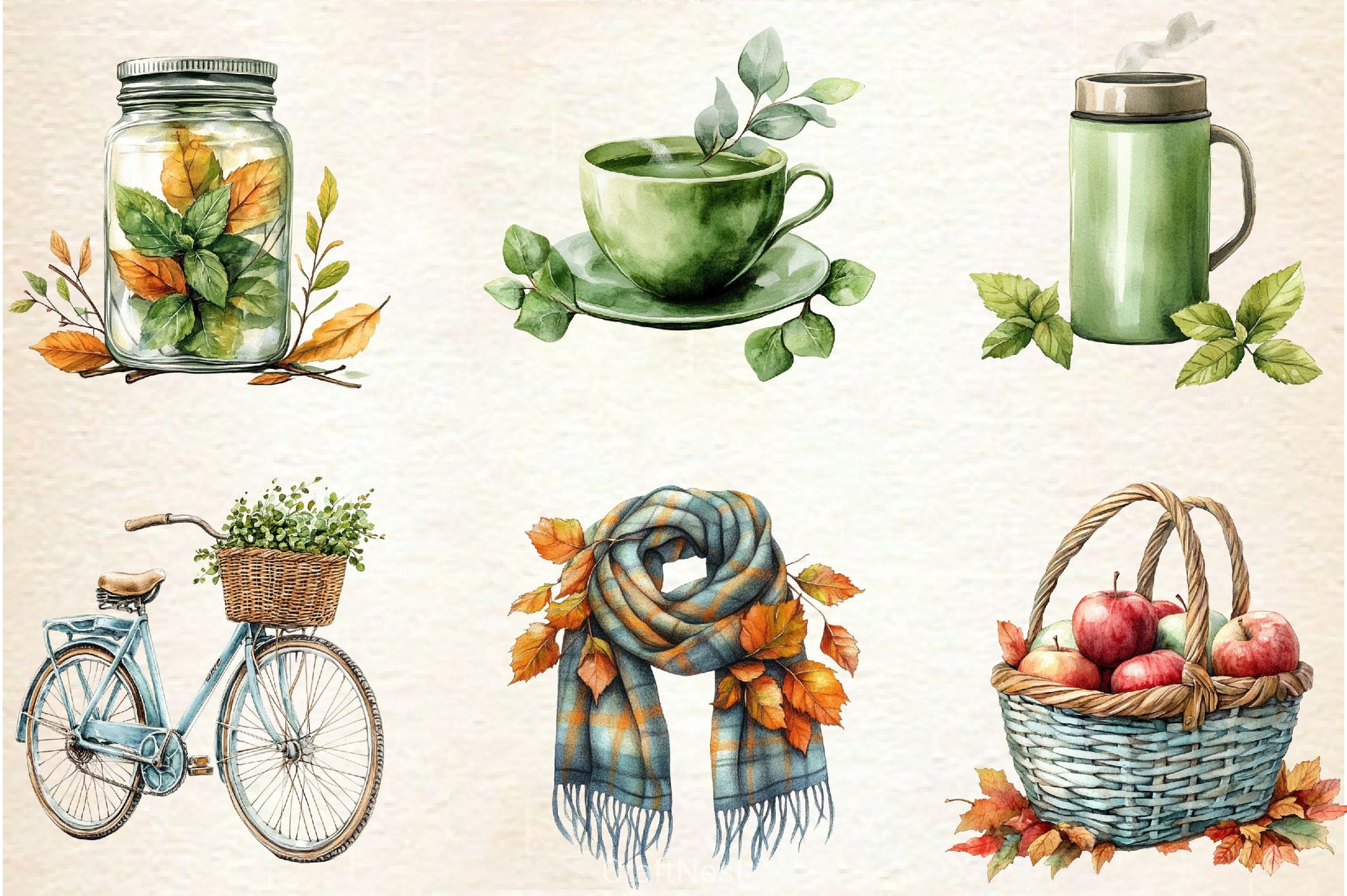 Mint Fresh Green Autumn Clipart Bundle 2 - CraftNest - Digital Crafting and Art