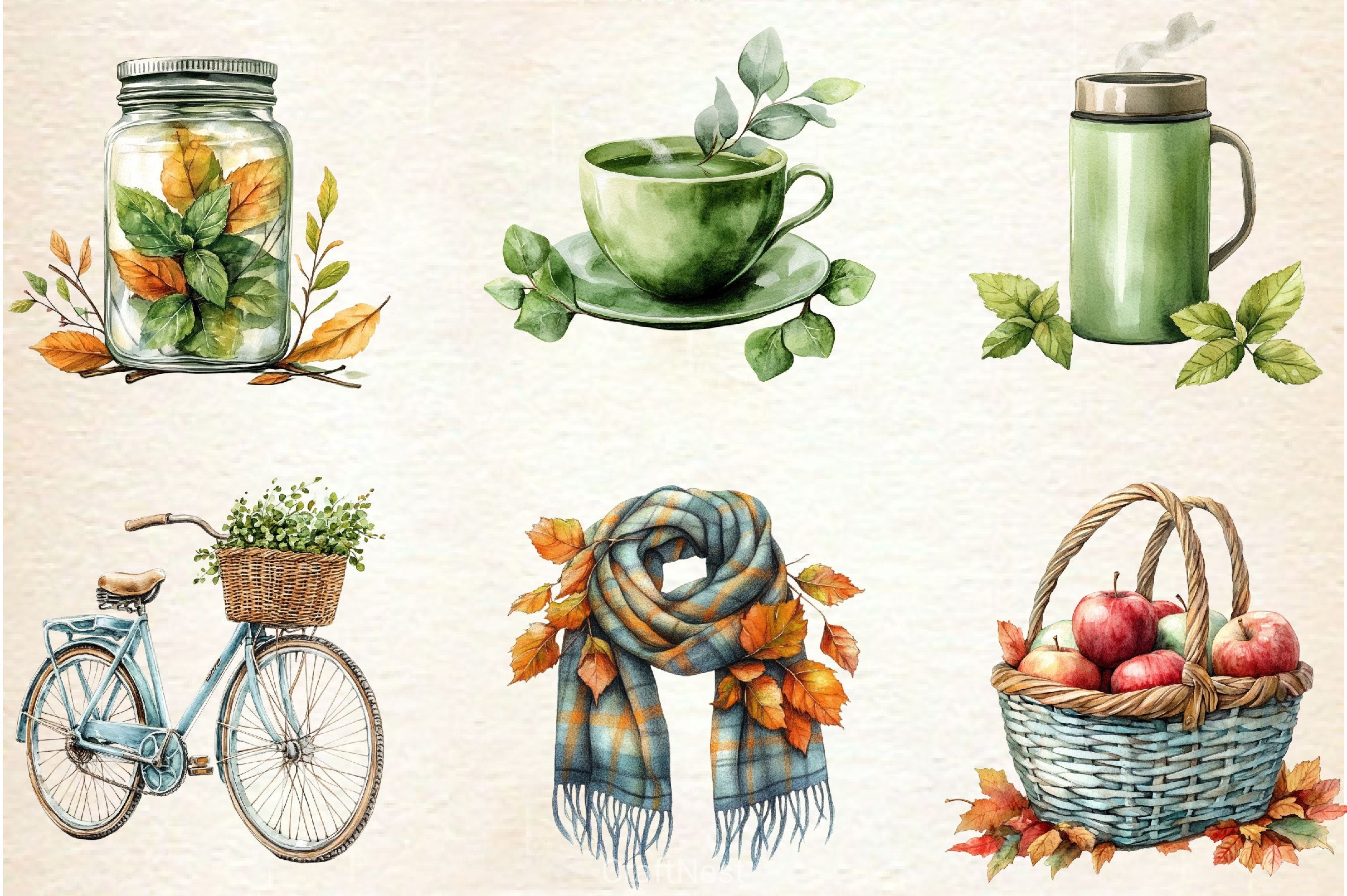 Mint Fresh Green Autumn Clipart Bundle 2 - CraftNest - Digital Crafting and Art