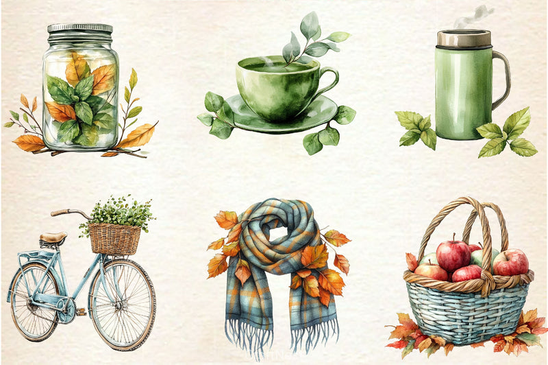 Mint Fresh Green Autumn Clipart Bundle 2 - CraftNest - Digital Crafting and Art