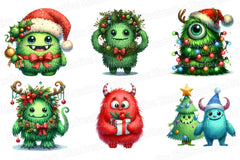 Christmas Monster Clipart Bundle: Transparent Graphics - CraftNest - Digital Crafting and Art