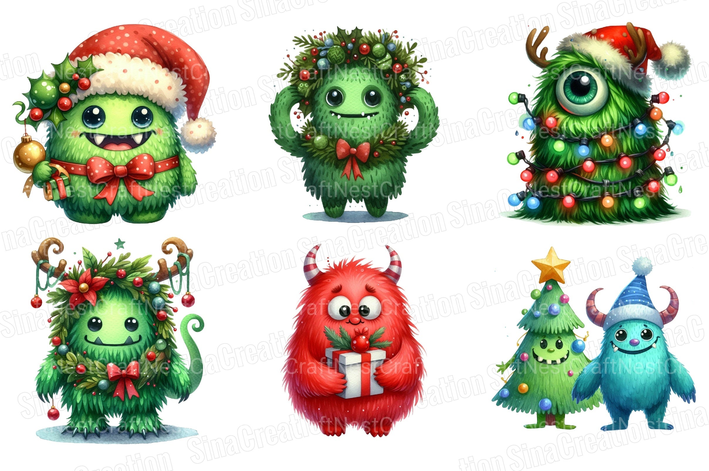 Christmas Monster Clipart Bundle: Transparent Graphics - CraftNest - Digital Crafting and Art