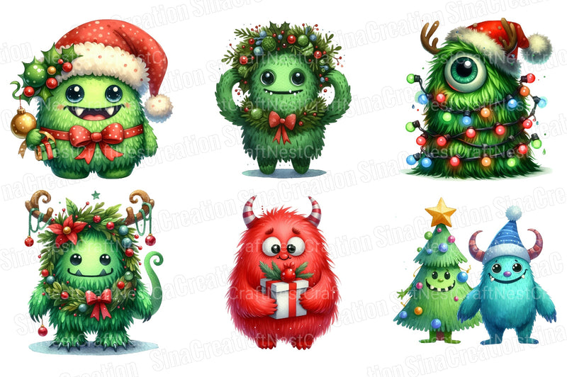 Christmas Monster Clipart Bundle: Transparent Graphics - CraftNest - Digital Crafting and Art