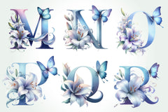 Blue Floral Monogram Alphabet Clipart Bundle - CraftNest - Digital Crafting and Art