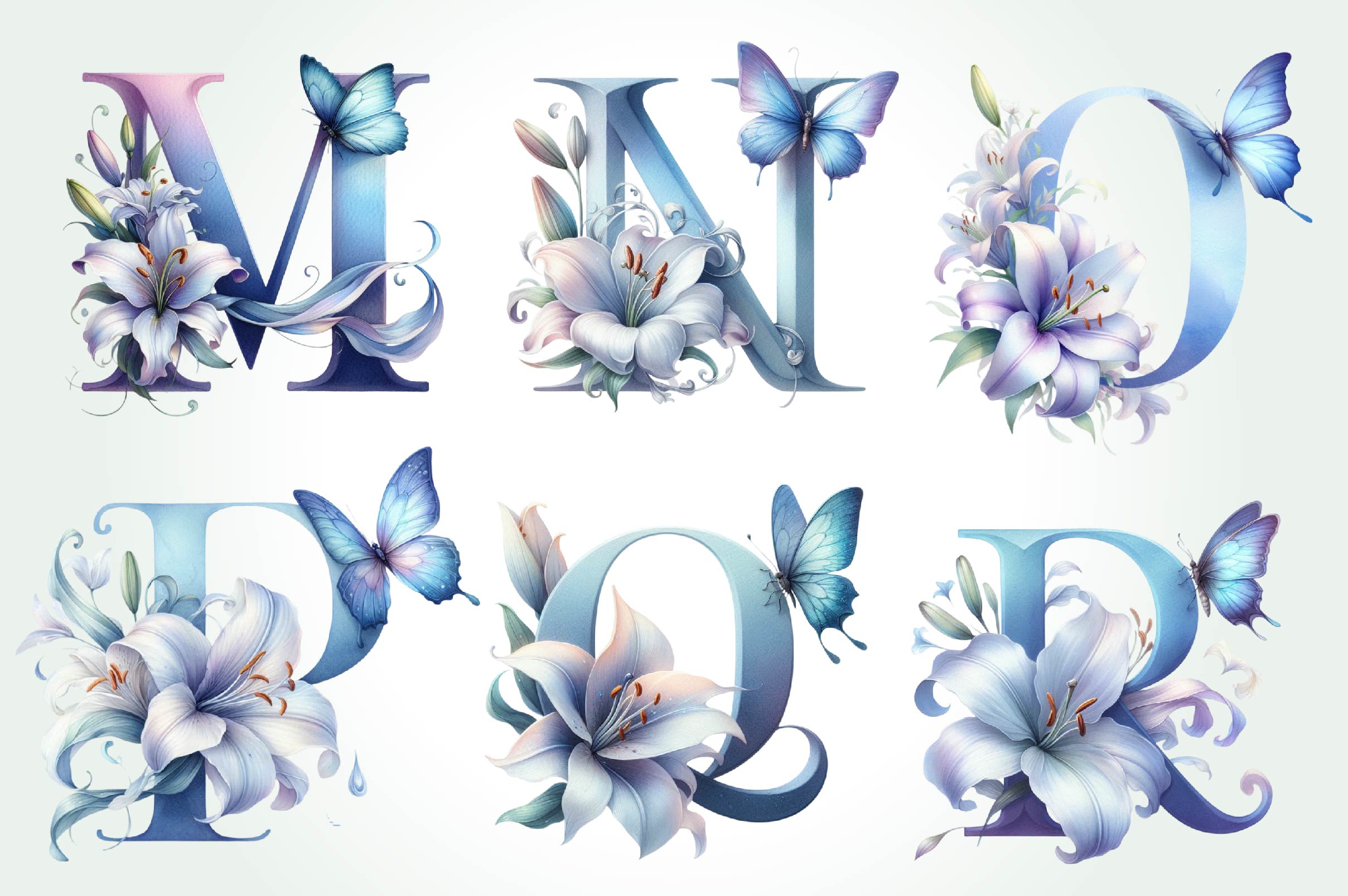 Blue Floral Monogram Alphabet Clipart Bundle - CraftNest - Digital Crafting and Art
