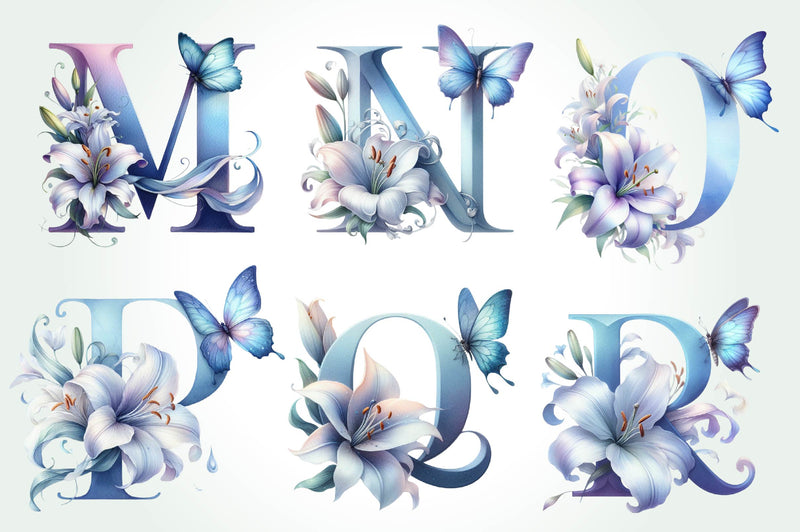 Blue Floral Monogram Alphabet Clipart Bundle - CraftNest - Digital Crafting and Art