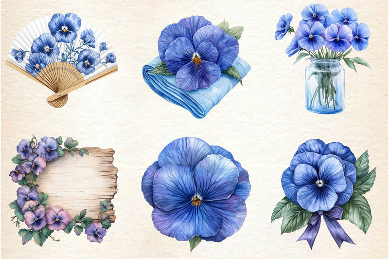 Blue Pansy Wedding Flower Clipart Bundle - CraftNest - Digital Crafting and Art