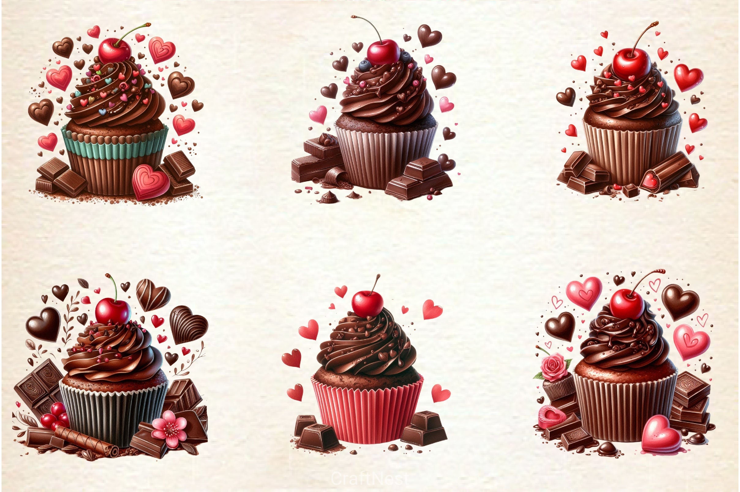Romantic Chocolate Cupcake Clipart Bundle - CraftNest - Digital Crafting and Art