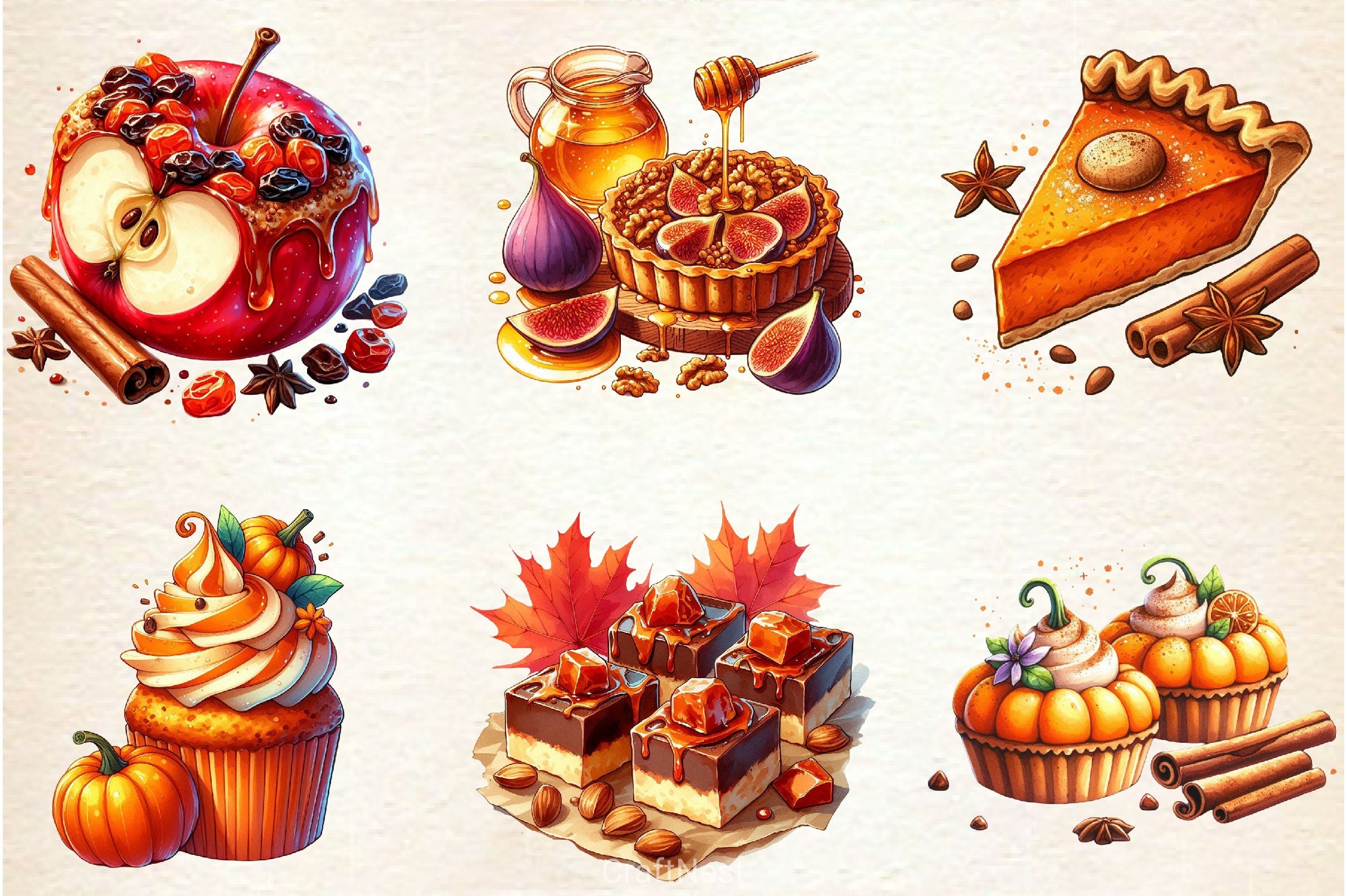 Autumn Dessert Clipart Bundle - CraftNest - Digital Crafting and Art