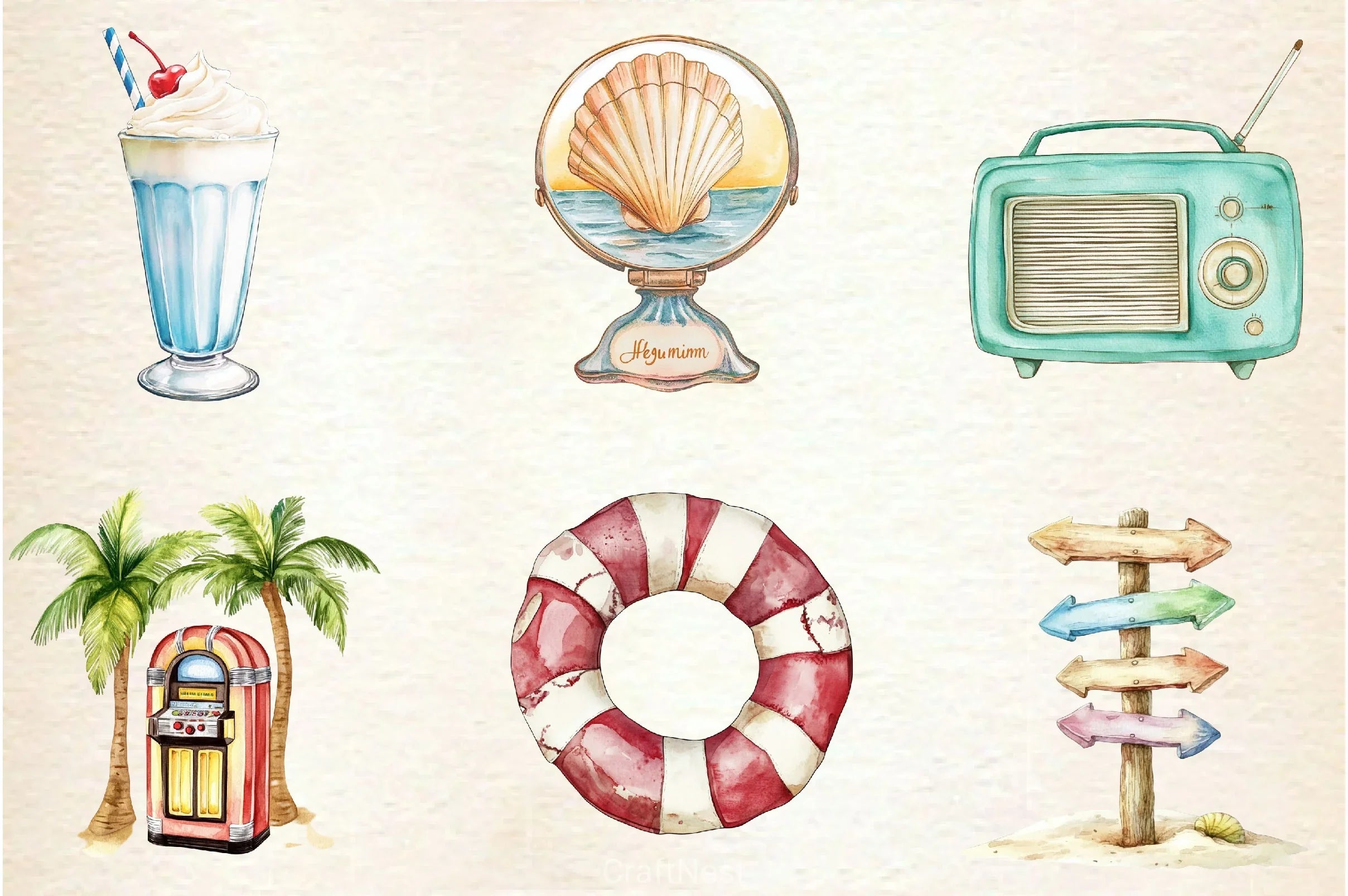 1950s Style Beach Day Clipart Bundle - CraftNest - Digital Crafting and Art