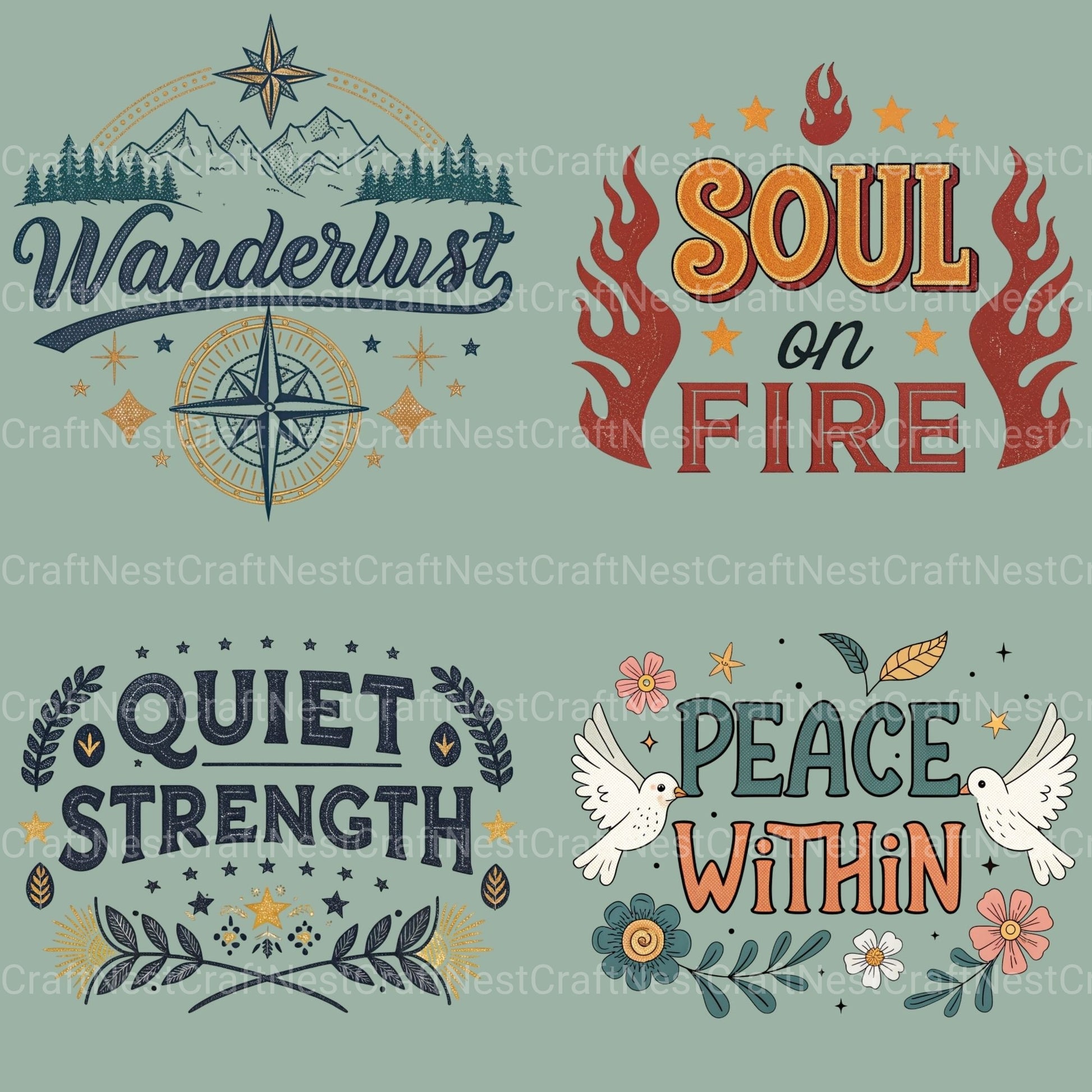 Boho Retro Quotes Clipart Bundle - CraftNest - Digital Crafting and Art