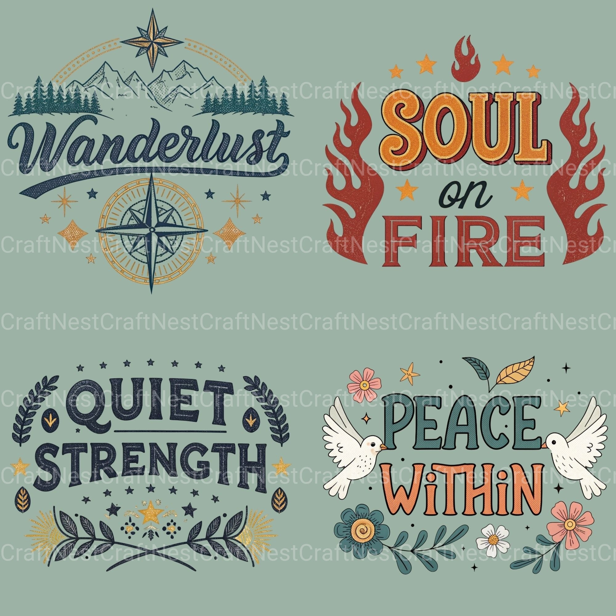Boho Retro Quotes Clipart Bundle - CraftNest - Digital Crafting and Art