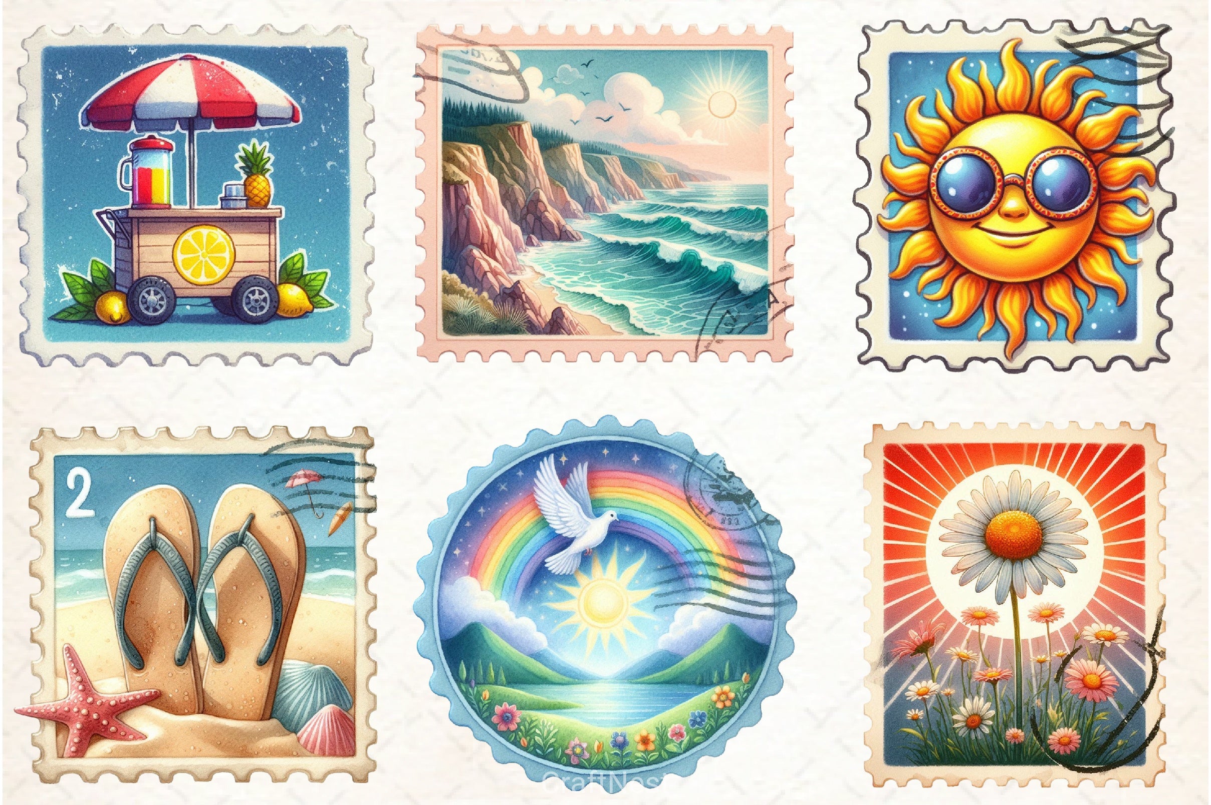 Retro Summer Postage Clipart Bundle - CraftNest - Digital Crafting and Art