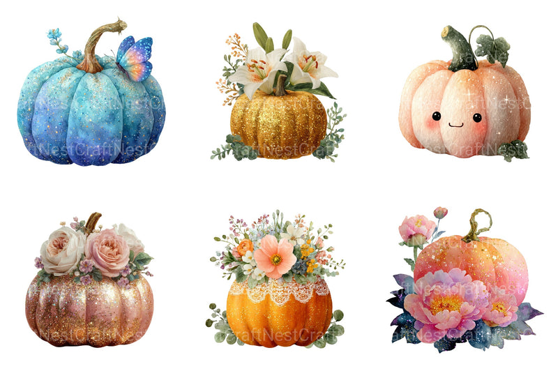 Cute Girly Pumpkin Clipart Bundle - CraftNest - Digital Crafting and Art