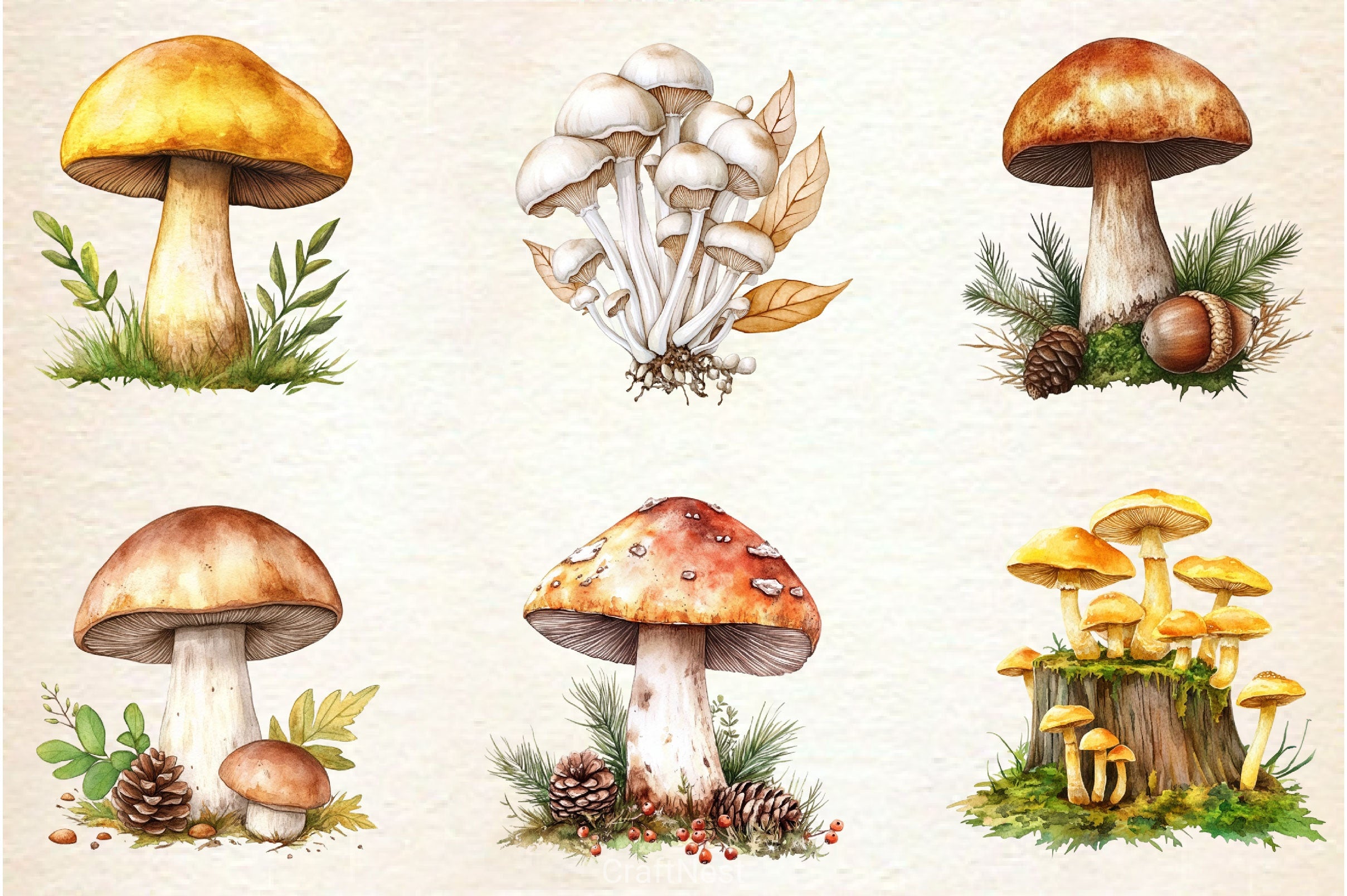 Botanical Autumn Mushrooms Clipart Bundle - CraftNest - Digital Crafting and Art