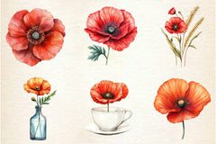 Corn Poppy Flower Bloom Clipart Bundle 2 - CraftNest - Digital Crafting and Art