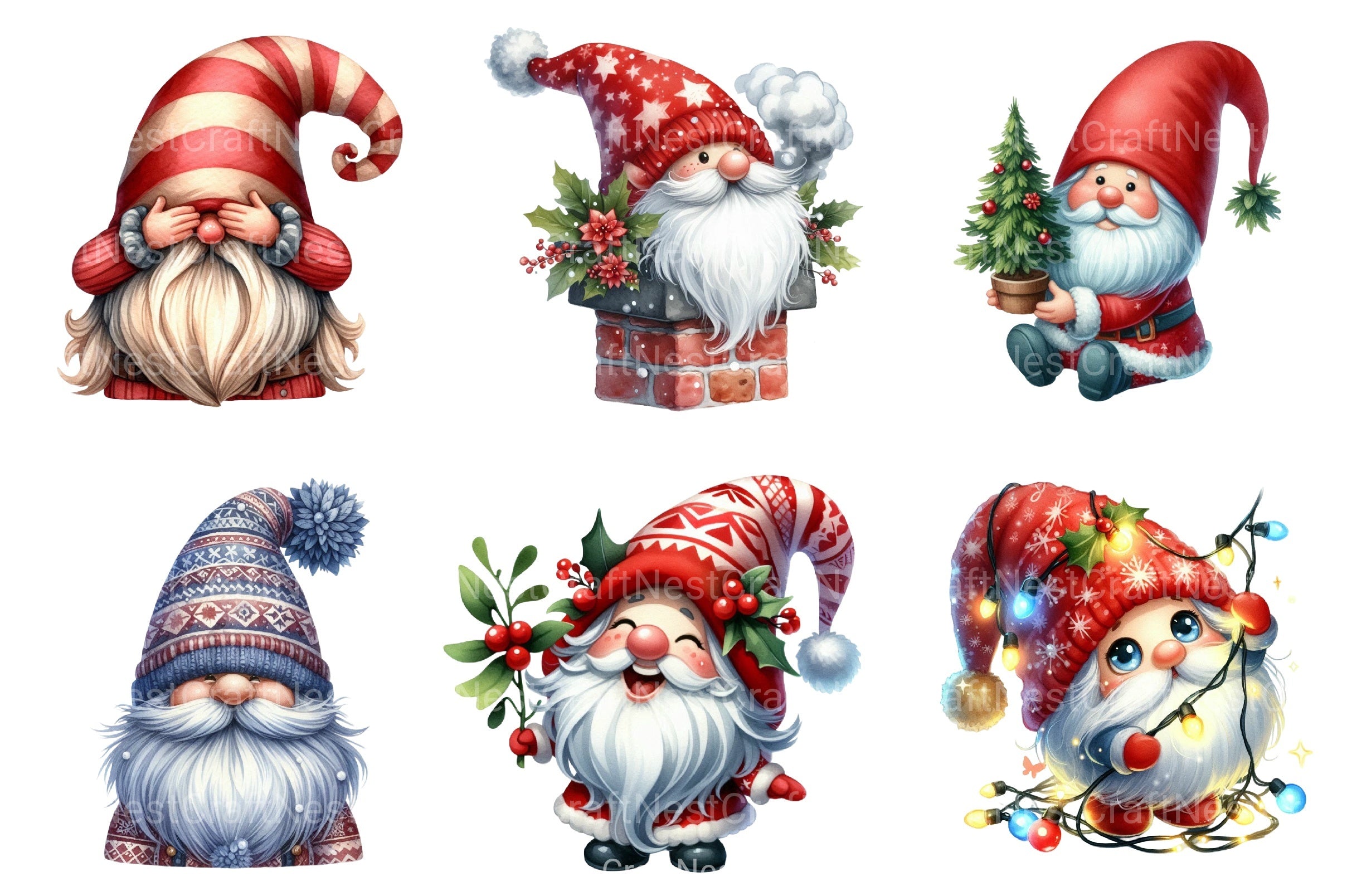 Christmas Gnomes Clipart Bundle: Red & White Festive Fun - CraftNest - Digital Crafting and Art