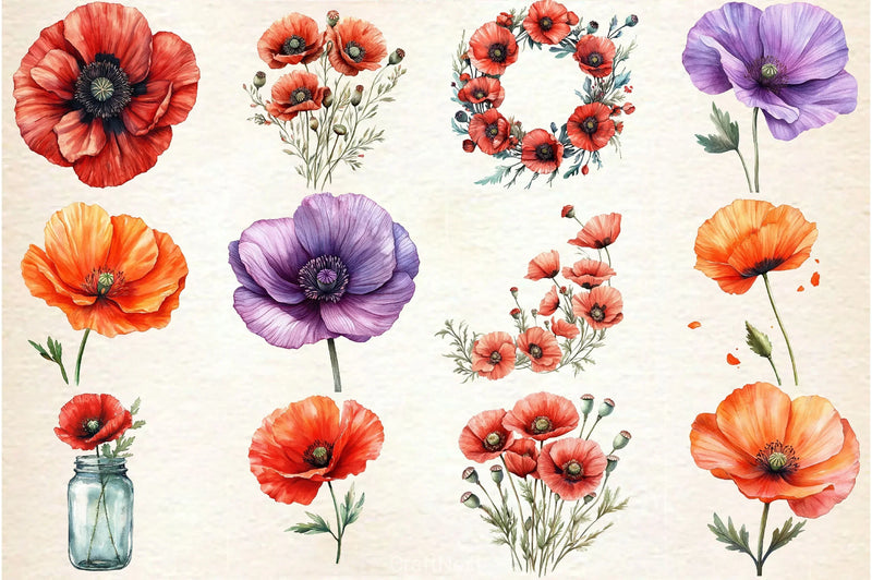 Poppy Flower Clipart Bundle 4 - CraftNest - Digital Crafting and Art