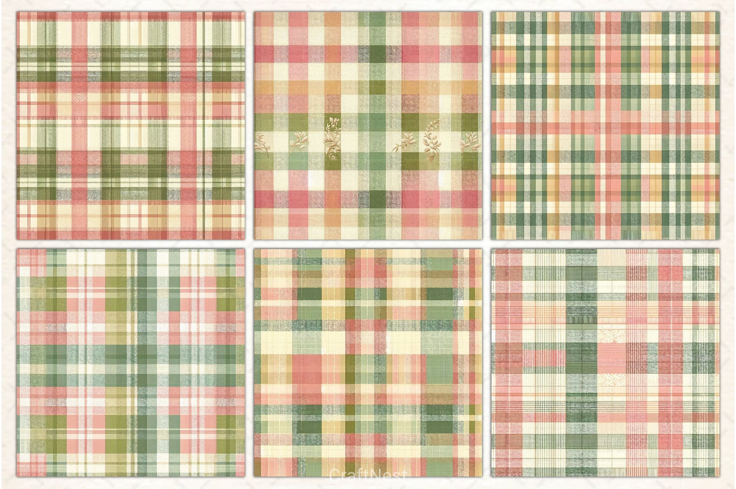 Green Pink Checkered Pattern Digital Paper 2 - CraftNest - Digital Crafting and Art