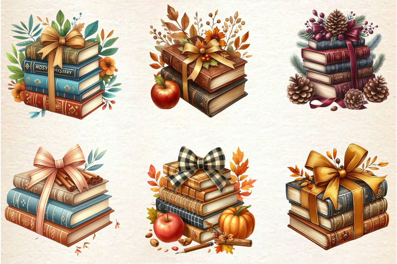 Autumn Bow Book Stack Clipart Bundle - CraftNest - Digital Crafting and Art