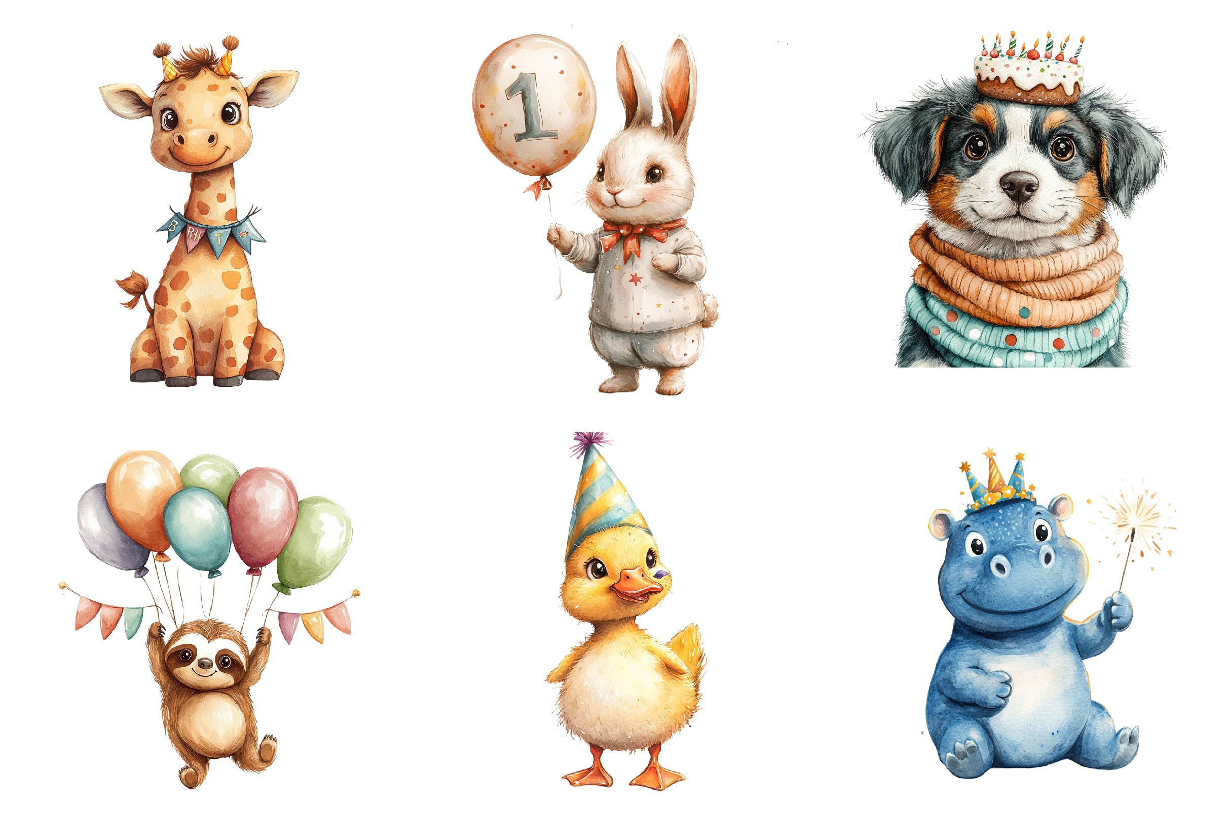 Birthday Baby Animal Party Clipart Bundle - CraftNest - Digital Crafting and Art