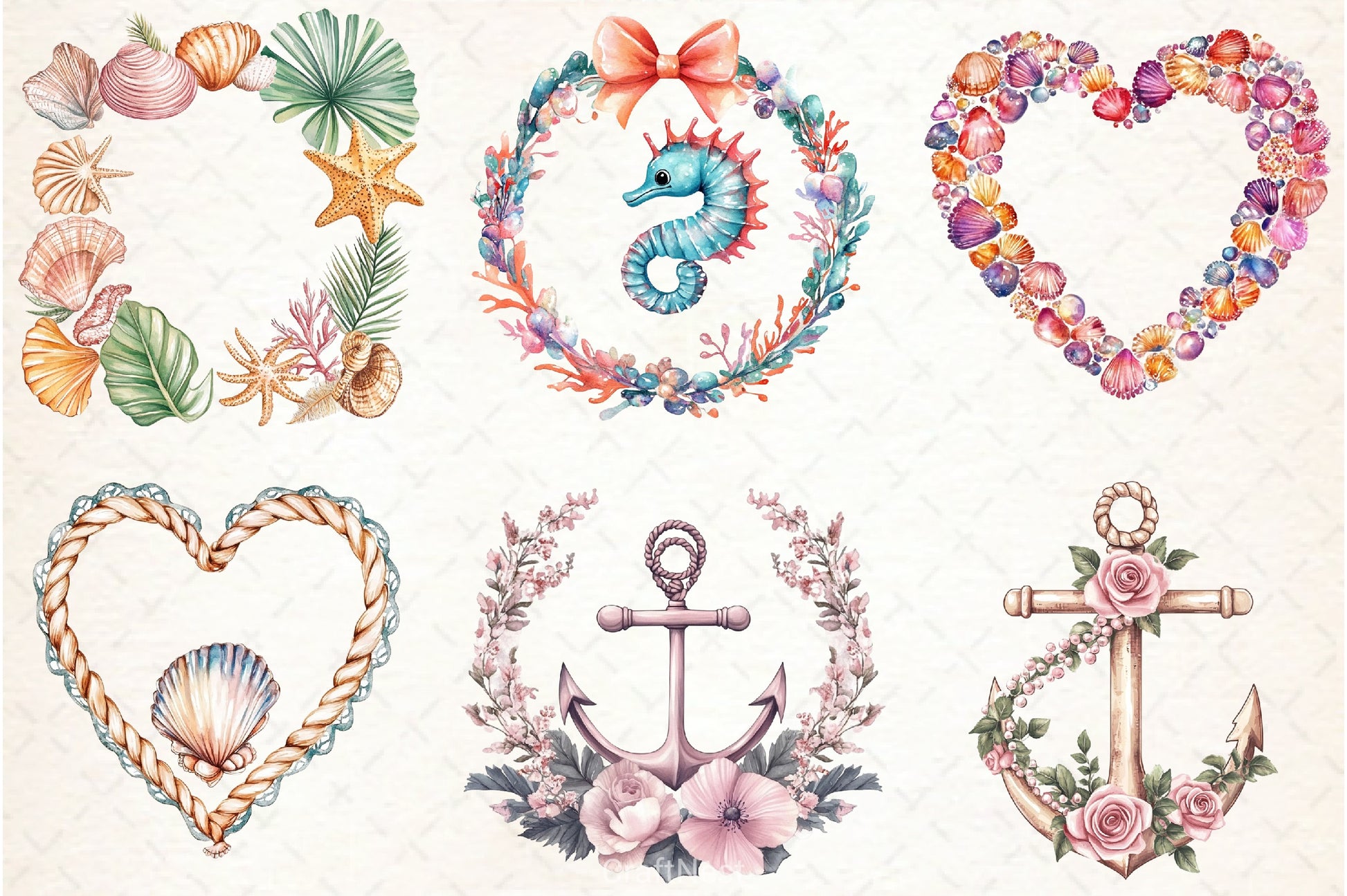Coquette Coastal Summer Frame Clipart Bundle 1 - CraftNest - Digital Crafting and Art