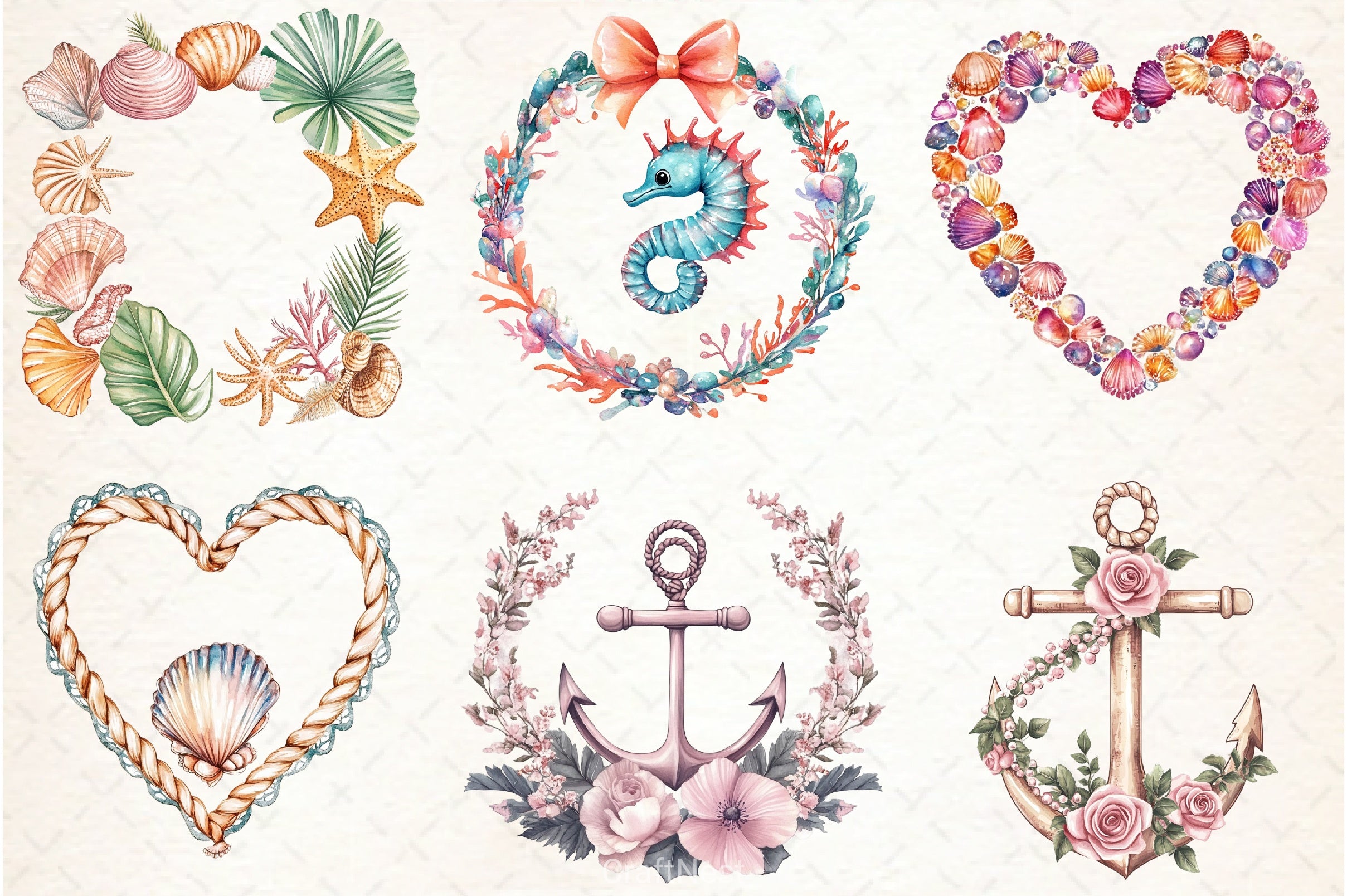 Coquette Coastal Summer Frame Clipart Bundle 1 - CraftNest - Digital Crafting and Art