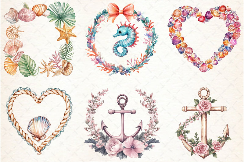 Coquette Coastal Summer Frame Clipart Bundle 1 - CraftNest - Digital Crafting and Art