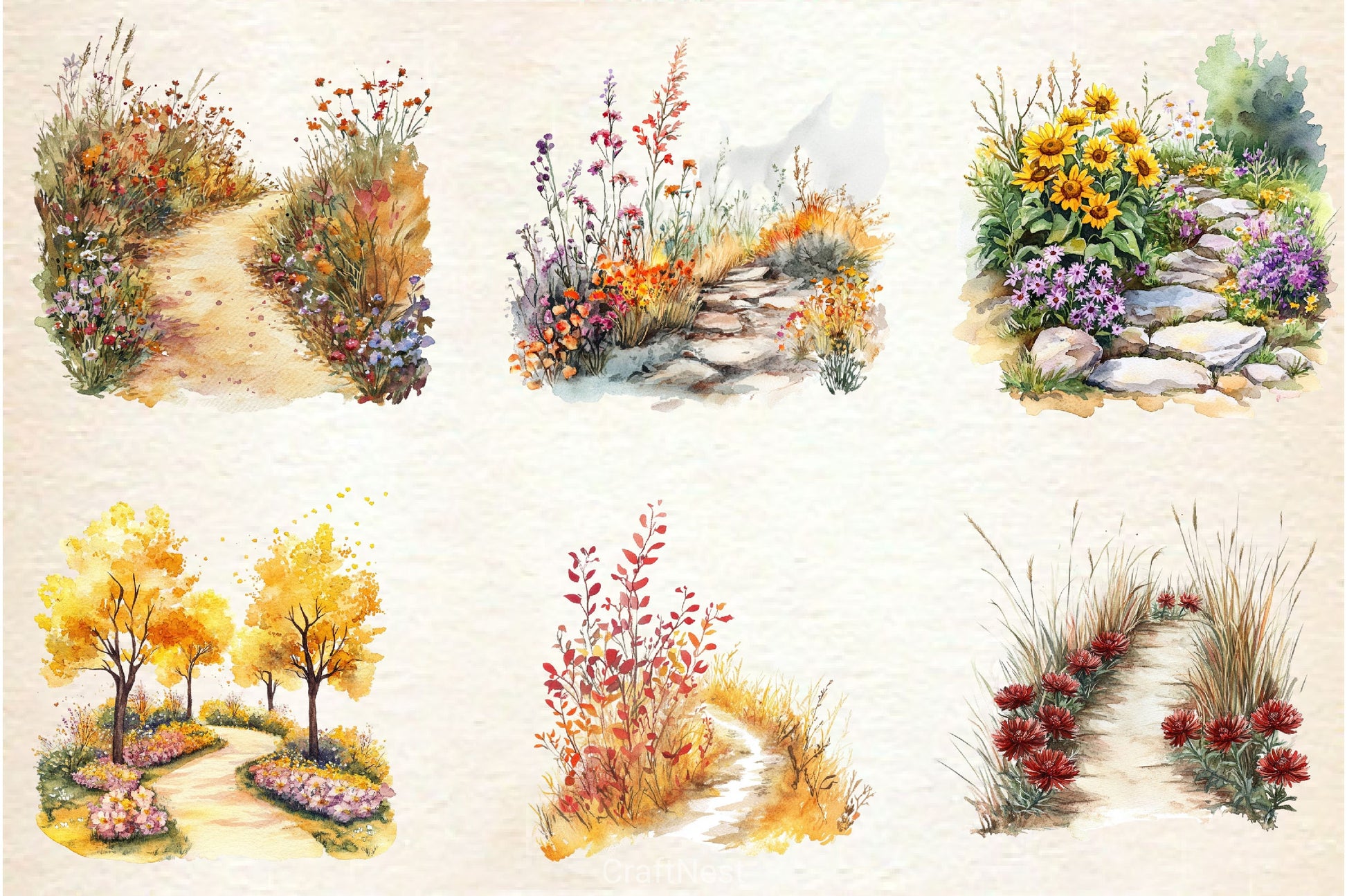 Fall Wildflowers Pathway Clipart Bundle 2 - CraftNest - Digital Crafting and Art