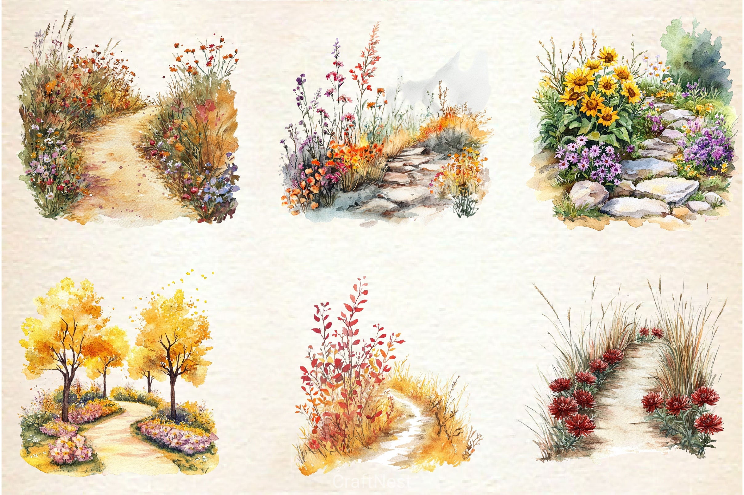 Fall Wildflowers Pathway Clipart Bundle 2 - CraftNest - Digital Crafting and Art