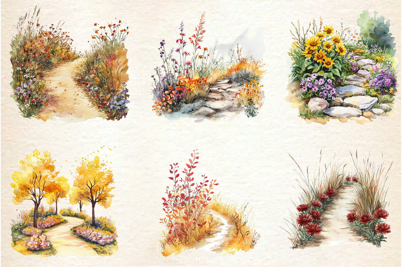 Fall Wildflowers Pathway Clipart Bundle 2 - CraftNest - Digital Crafting and Art