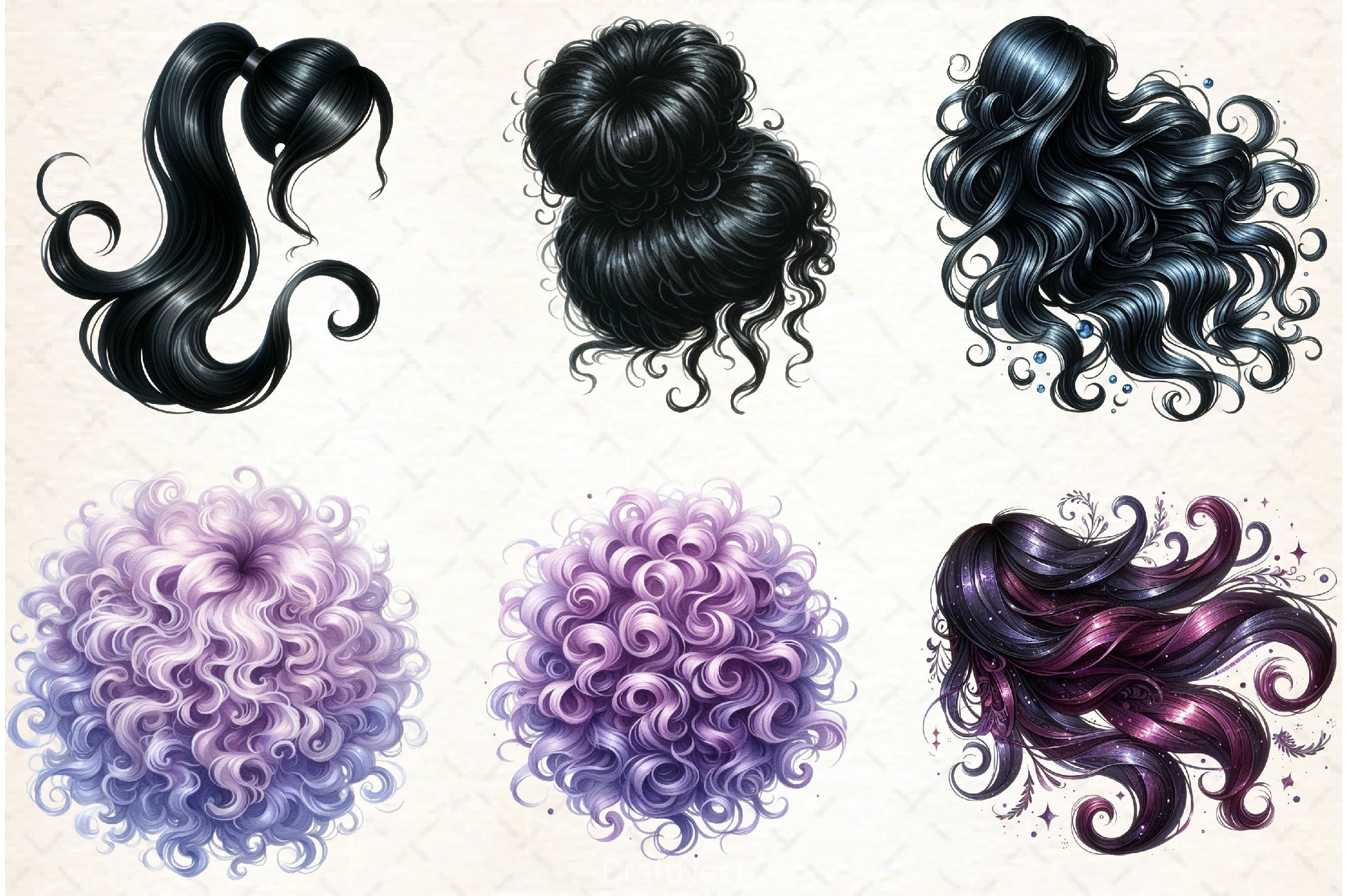 Long Natural Hair Clipart Bundle - CraftNest - Digital Crafting and Art