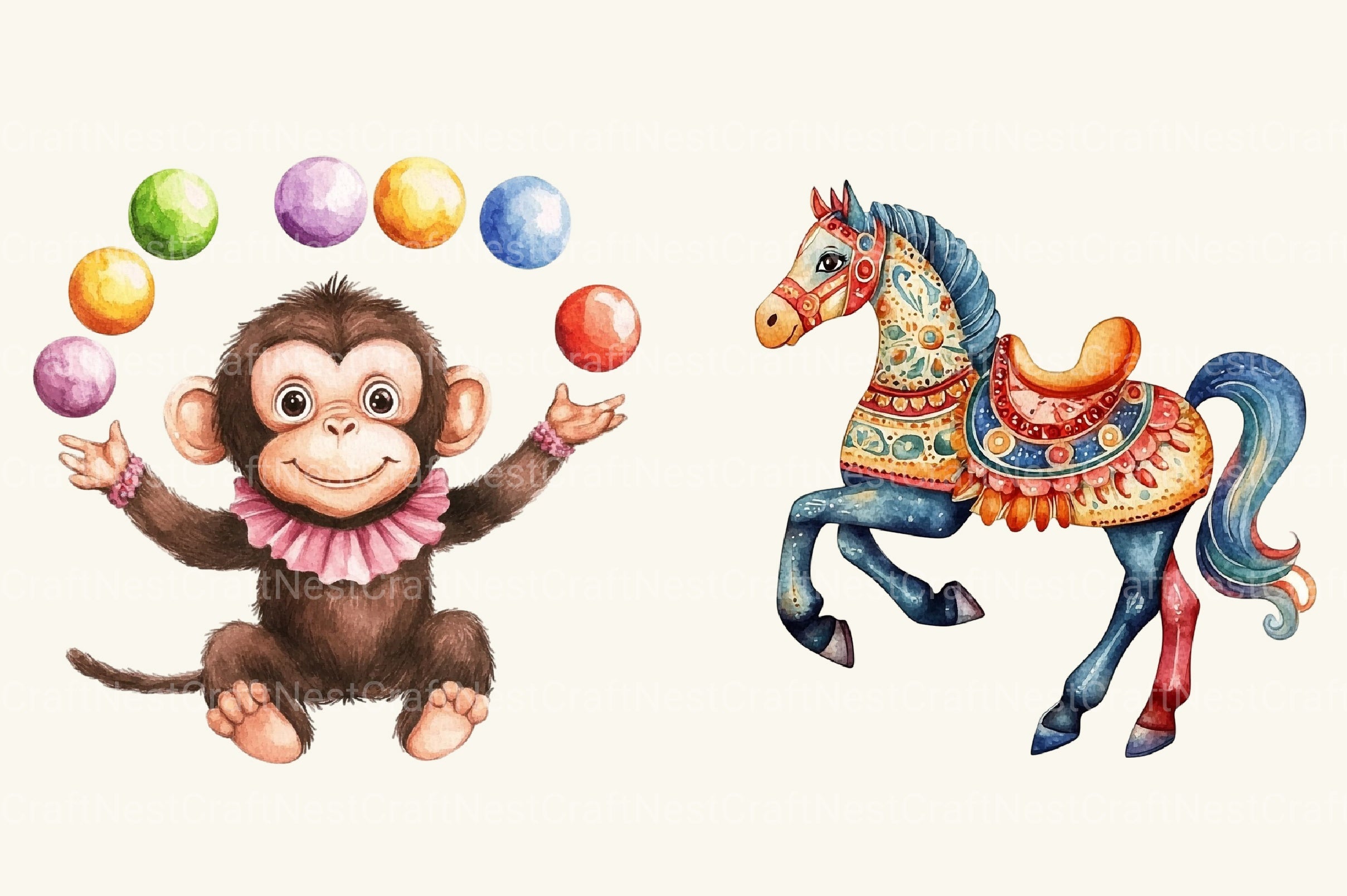 Vintage Cute Circus Party Clipart Bundle - CraftNest - Digital Crafting and Art