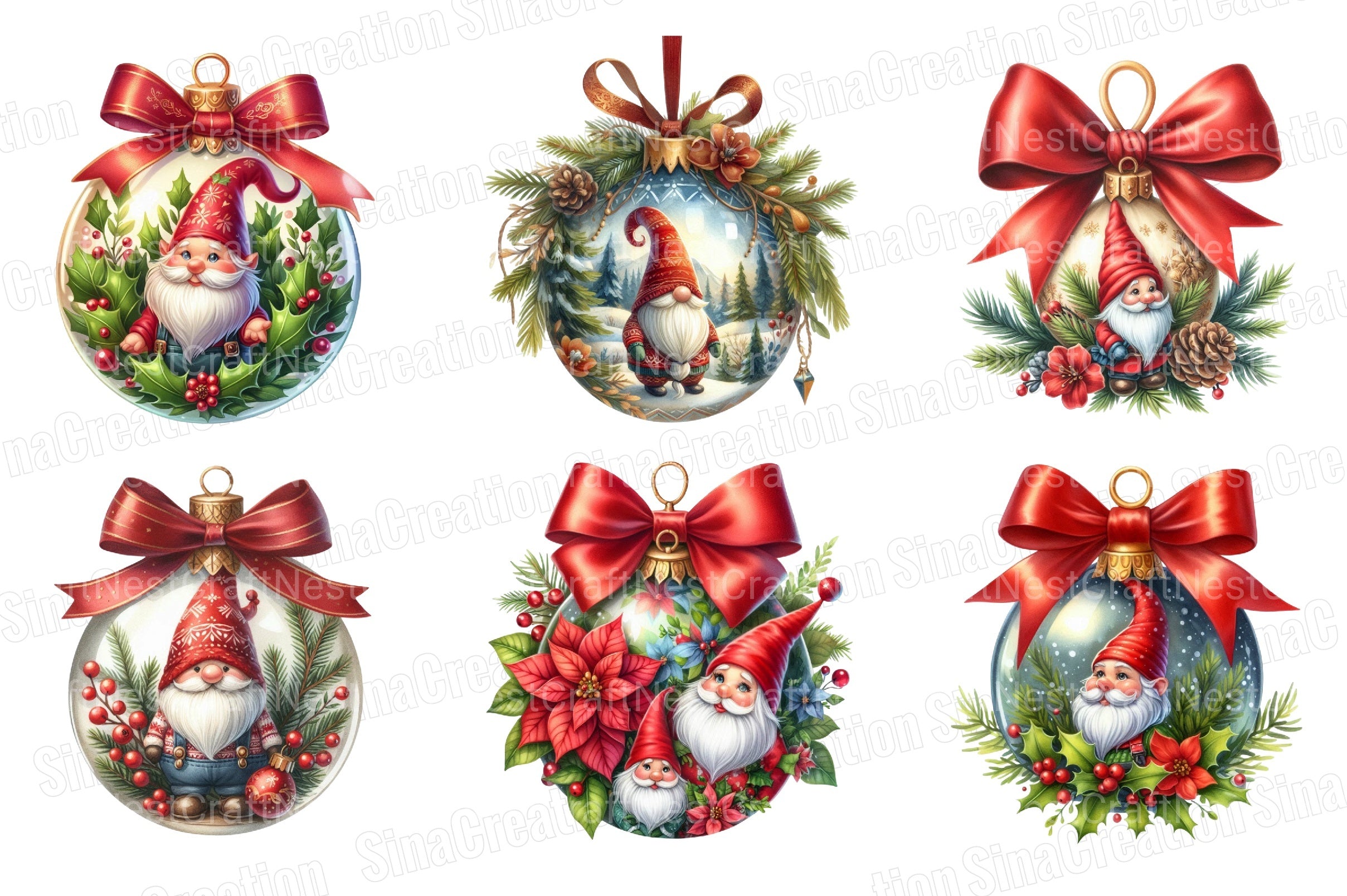 Gnome Christmas Ornament Winter Graphics Clipart Bundle - CraftNest - Digital Crafting and Art