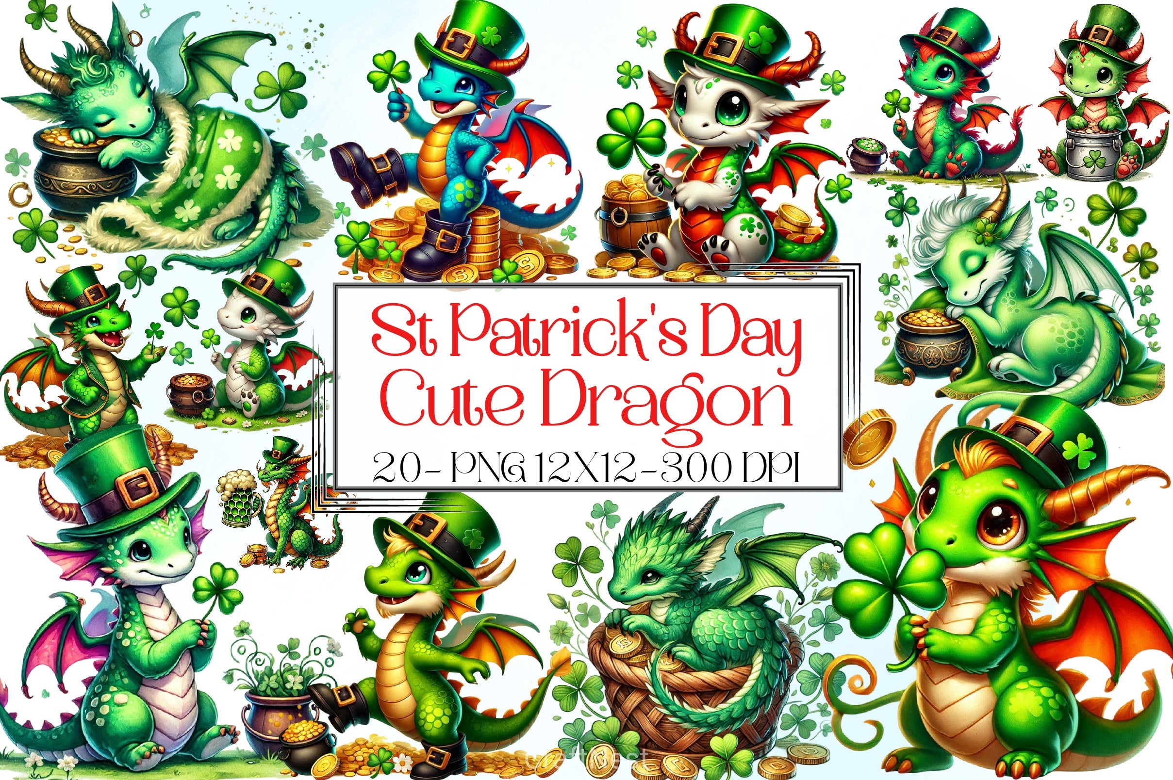 Cute Dragon St. Patrick's Day Clipart Bundle - CraftNest - Digital Crafting and Art