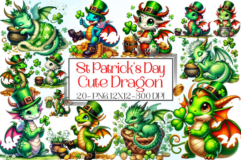 Cute Dragon St. Patrick's Day Clipart Bundle - CraftNest - Digital Crafting and Art