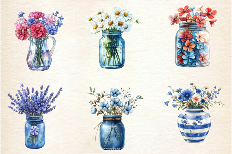Flowers In Jar 4th Of July Clipart Bundle - CraftNest - Digital Crafting and Art